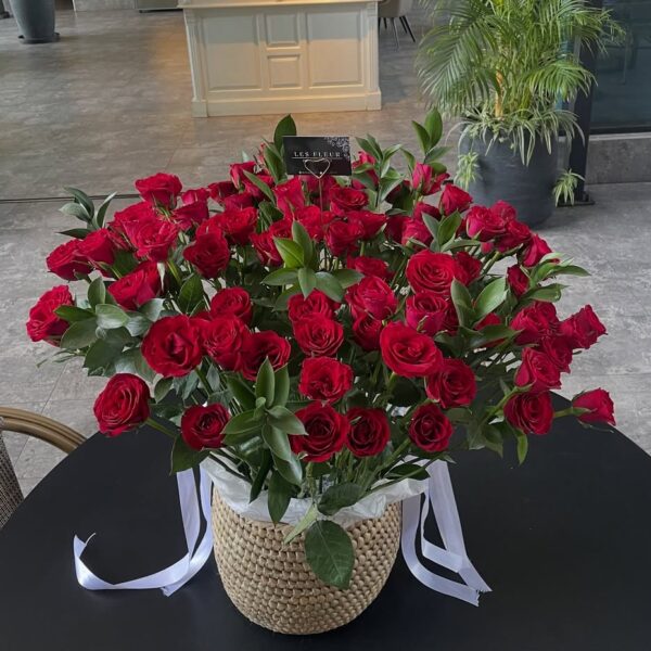 Crimson Royale – LF 100 Red Rose Basket Arrangement