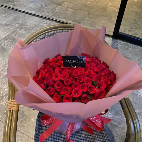 Crimson Romance – 100 Premium Red Rose Bouquet
