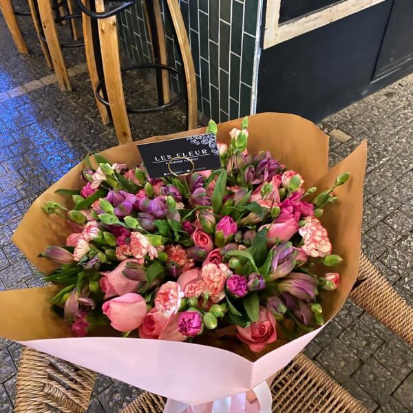 Blushing Meadow – LF 20 Stem Mixed Pink Rose, Alstroemeria & Carnation Bouquet