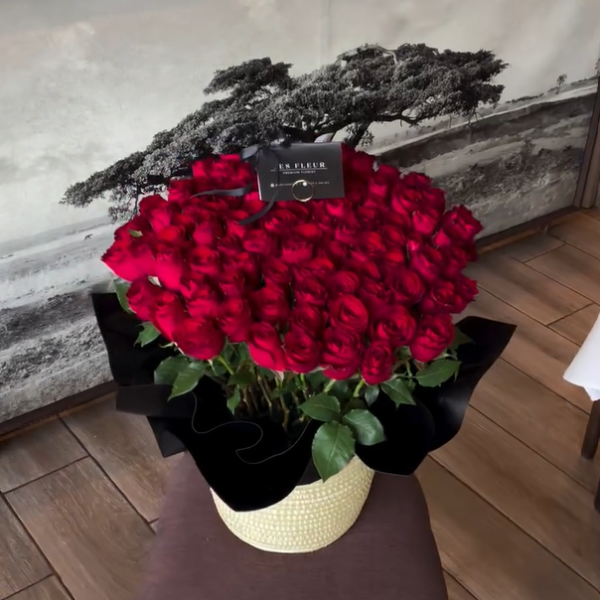 Crimson Majesty – LF 100 Red Rose Basket Arrangement